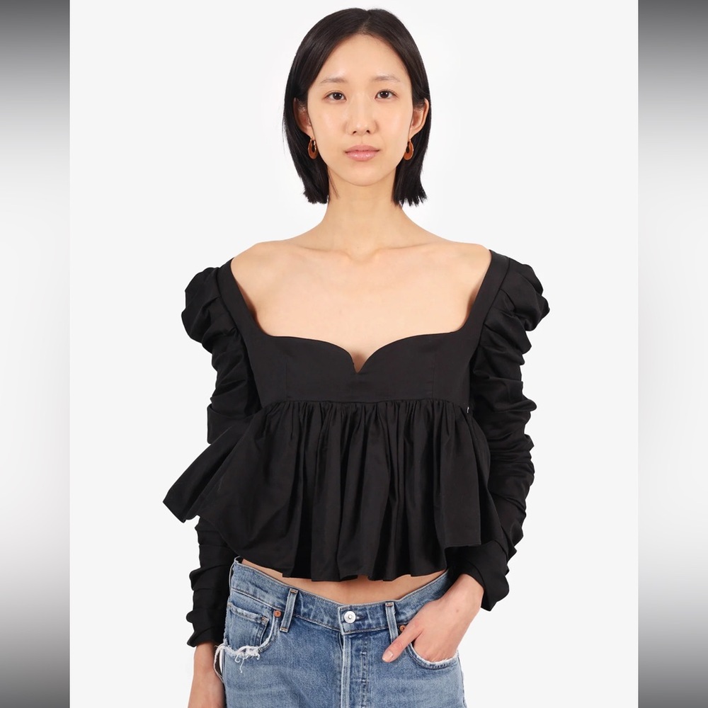 Khaite Katia Peplum Puff Sleeve Top - US 6